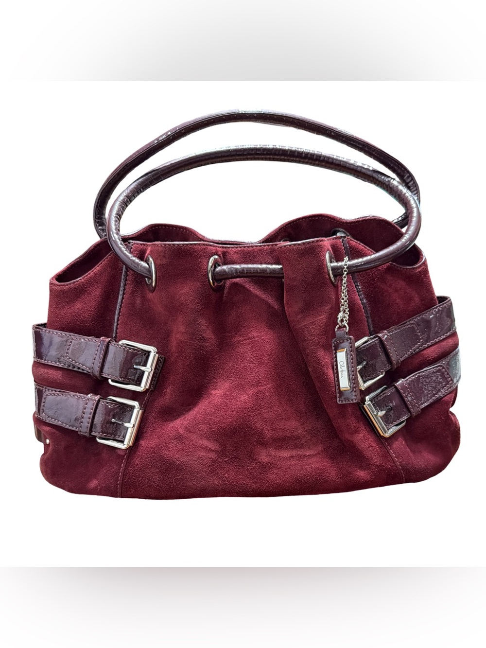 Cole Haan • Merlot Suede & Patent Leather Y2K Hobo Shoulder Bag - Picture 4 of 15